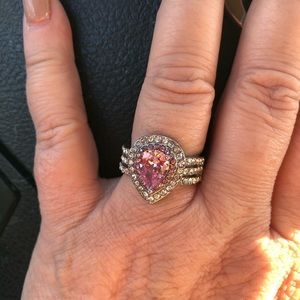 Pink Pear Shaped Quartz Drop Ring in White Gold